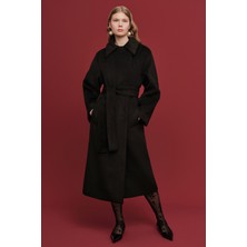 Düz Kapamalı Kaşe Kaban Siyah