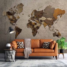 Vintage Ahşap Dünya Haritası Duvar Kağıdı