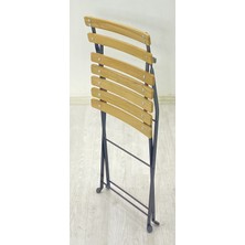 My Metal Dekorasyon Katlanır Metal Naturel Ahşap Masa Sandalye Takımı Dolu Demirden (Bahçe-Otel-Cafe-Balkon)