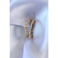 Clariss Gold Renk Zirkon Taşlı Taç Figür Pirinç Kadın Yüzük