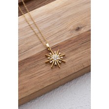 By Florya Jewelry Çelik Kutup Yıldızı Kolye Beyaz Zirkon Taşlı Kararmaz Pusula Kolye