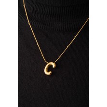 By Florya Jewelry Çelik Harfli  "c"  Bubble Balon Kolye Balık Sırtı Toplu Zincir C Harfi 45 cm