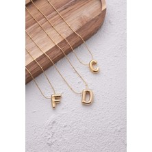 By Florya Jewelry Çelik Harfli  "f"  Bubble Balon Kolye Balık Sırtı Toplu Zincir F Harfi 45 cm