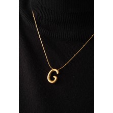 By Florya Jewelry Çelik Harfli  "g"  Bubble Balon Kolye Balık Sırtı Toplu Zincir Gharfi 45 cm