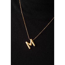 By Florya Jewelry Çelik Harfli  "m"  Bubble Balon Kolye Balık Sırtı Toplu Zincir M Harfi 45 cm