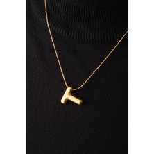 By Florya Jewelry Çelik Harfli  "t"  Bubble Balon Kolye Balık Sırtı Toplu Zincir T Harfi 45 cm