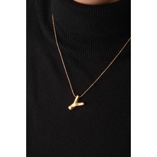 By Florya Jewelry Çelik Harfli  "y"  Bubble Balon Kolye Balık Sırtı Toplu Zincir Y Harfi 45 cm