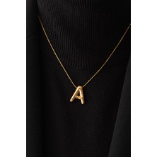 By Florya Jewelry Çelik Harfli  "a"  Bubble Balon Kolye Balık Sırtı Toplu Zincir A Harfi 45 cm
