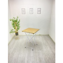 My Metal Dekorasyon Katlanabilir Kare Masa ve Sandalye Metal Natural Ahşap Dolu Demirden(Bahçe-Otel-Cafe-Balkon)