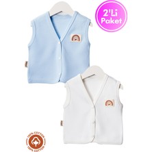 Unisex Bebek Arma Detaylı Organik Pamuklu 3-6-9 Ay 2li Penye Bebek Yelek Set