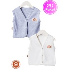 Unisex Bebek Arma Detaylı Organik Pamuklu 3-6-9 Ay 2li Penye Bebek Yelek Set