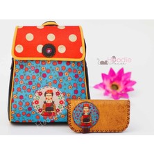 Hoodie Mouse Mavi Frida Figürlü Kapaklı Sırt Çantası Siyah, Cüzdan Hardal Etnik Bohem Style Kombin