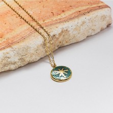By Florya Jewelry Çelik Yeşil Mineli Lotus Kolye Kararmaz