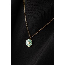 By Florya Jewelry Çelik Yeşil Mineli Lotus Kolye Kararmaz