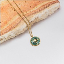 By Florya Jewelry Çelik Yeşil Mineli Lotus Kolye Kararmaz