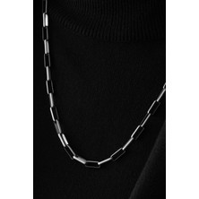 By Florya Jewelry Çelik Dikdörtgen Zincir Kolye Kararmaz Zincir Unisex Gümüş