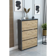 Barin Design 3 Raflı Ayakkabılık Düşer Kapak Kayar Kapak Vestiyer Portmanto Katlı Bölmeli Kapı Önü Modern