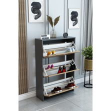 Barin Design 3 Raflı Ayakkabılık Düşer Kapak Kayar Kapak Vestiyer Portmanto Katlı Bölmeli Kapı Önü Modern