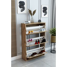Barin Design 3 Raflı Ayakkabılık Düşer Kapak Kayar Kapak Vestiyer Portmanto Katlı Bölmeli Kapı Önü Modern