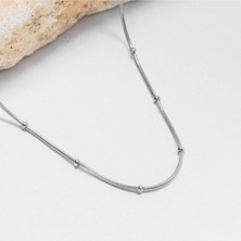By Florya Jewelry Çelik Topçuklu İnce Balık Sırtı Yılan Zincir Kolye İnce İtalyan Zinciri 1 mm Zarif Minimal Kombinlik
