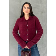 Seda Yalçın Atelier Bordo Çiçek Düğmeli Yumoş Hırka