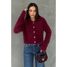 Seda Yalçın Atelier Bordo Çiçek Düğmeli Yumoş Hırka