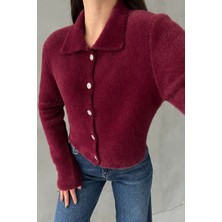 Seda Yalçın Atelier Bordo Çiçek Düğmeli Yumoş Hırka