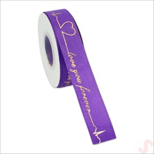 Süsle Bebek ve Parti Grogren Kurdele Love You Altın Baskılı, 2,5 cm   x  23MT - Mor