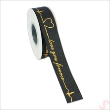 Süsle Bebek ve Parti Grogren Kurdele Love You Altın Baskılı, 2,5 cm   x  23MT - Siyah