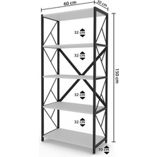 Barin Design 5 Raflı Kitaplık Demir Profil Modern Iskandinav Çalışma Odası Ofis Salon Kitaplığı Evrak Rafı Metal