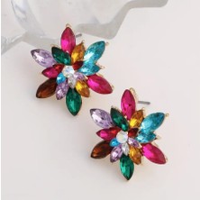 Renkli Taş Süslemeli Göz Alıcı Kadın Çiçek Küpe