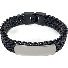 Janti JTSS25ÇEB1481 Çift Sıra Charm Örgü Desen Model Siyah Renk Zincir Paslanmaz Renk Atmaz 316L Janti Çelik Bileklik