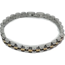 Janti JTSS25ÇEB1488 Saat Kordonu Desen Künye Model Gümüş Gri Gold Renk Paslanmaz Renk Atmaz 316L Janti Çelik Bileklik