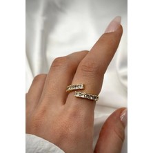 Premium Seri Çapraz Yarım Tur Zirkon Taşlı Boncuk Kol Tasarım Model Ayarlanabilir Kadın Yüzük