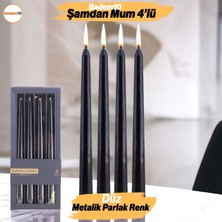 Badem10 Şamdan Mum 4'lü Metalik Boya Siyah Dekoratif Mumu Kandil  Fitilli Mumluk Parlak Siyah 25  cm