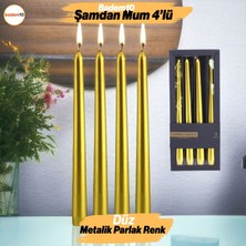 Badem10 Şamdan Mum 4'lü Metalik Boya Gold Dekoratif Mumu Kandil  Fitilli Mumluk Parlak Altın 25  cm