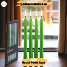 Badem10 Şamdan Mum 4'lü Metalik Boya Yeşil Dekoratif Mumu Kandil  Fitilli Mumluk Parlak Yeşil 25  cm