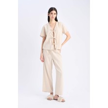 DeFacto Keten Kısa Kollu Üst Beli Lastikli Alt Pijama Takımı E3571AX25SP