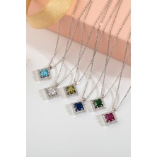 Usho Jewelry 925 Ayar Gümüş Kare Pırlanta Modeli Kolye