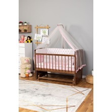 Bamgidoo Ahşap Beşik Anne Yanı Beşik Ceviz 60X120 - Pembe Yıldız Tek Yastık Uyku Seti + Yatak