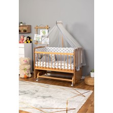 Bamgidoo Ahşap Beşik Anne Yanı Beşik Doğal(Vernikli) 60X120 - Gri Balina Uyku Seti Yatak Tekerlekli