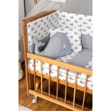 Bamgidoo Ahşap Beşik Anne Yanı Beşik Doğal(Vernikli) 60X120 - Gri Balina Uyku Seti Yatak Tekerlekli