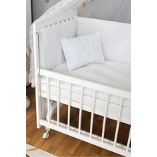 Ahşap Beşik Anne Yanı Beşik Sallanır Beşik Beyaz 60X120 Beyaz Güpür Uyku Seti Yatak Tekerlekli