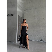Maggaza Strablez Sandy Elbise Yanları Katlı - Siyah