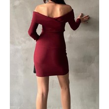 Rose TML Kadın Ottoman Madonna Yaka Bordo Elbise