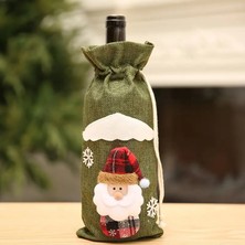 Klasik Yeşil Keten Noel ve Yılbaşı Şişesi Kılıfı