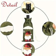 Klasik Yeşil Keten Noel ve Yılbaşı Şişesi Kılıfı