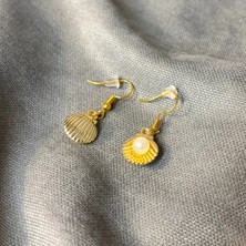 Uretti - Tuğba 9352 El Yapımı İnci Detaylı Deniz Kabuğu Bijuteri Küpe