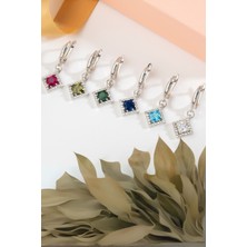 Usho Jewelry 925 Ayar Gümüş Kare Pırlanta Modeli Küpe