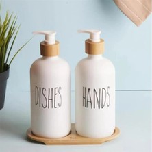 Omilife Banyo Mutfak Lavabo Bambu Standlı Sıvı Sabunluk Şişesi Seti